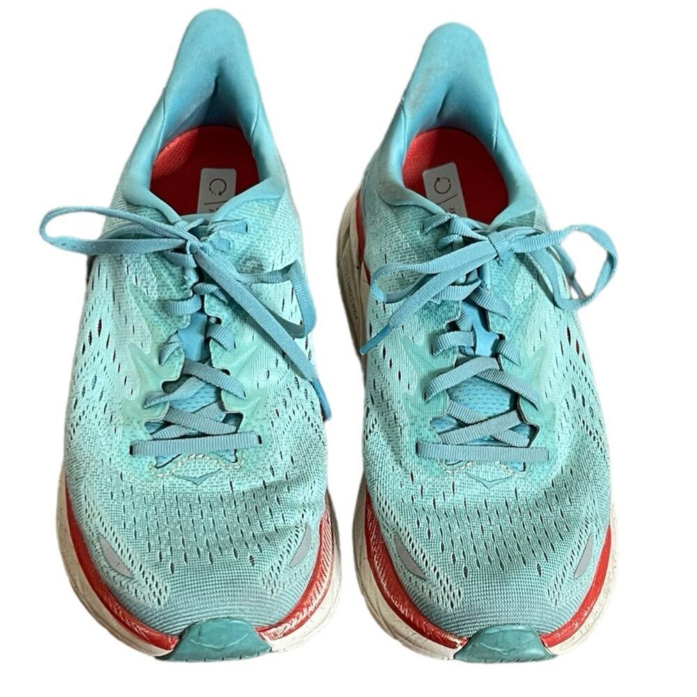 HOKA One One Clifton 8 Running Sneaker Aqua Blue Red Size 9.5 - Picture 2 of 7